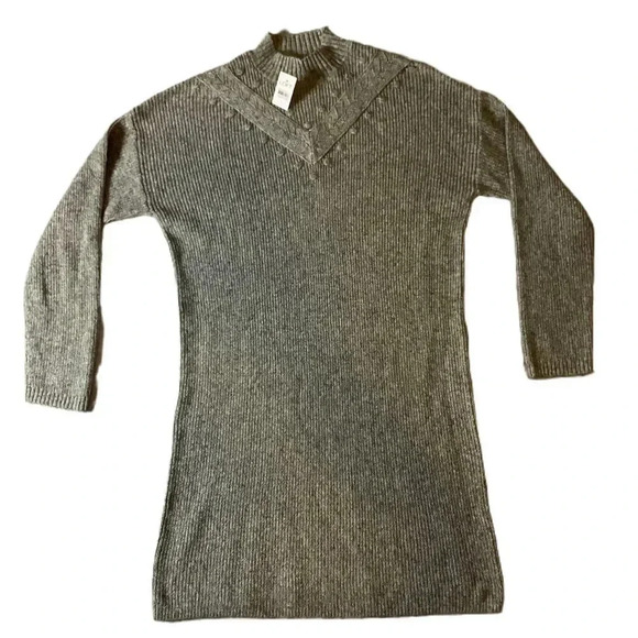 NWT LOFT Womens Grey Long Sleeve Ribbed Mock Neck Sweater Dress‎ Size Large - Picture 1 of 6